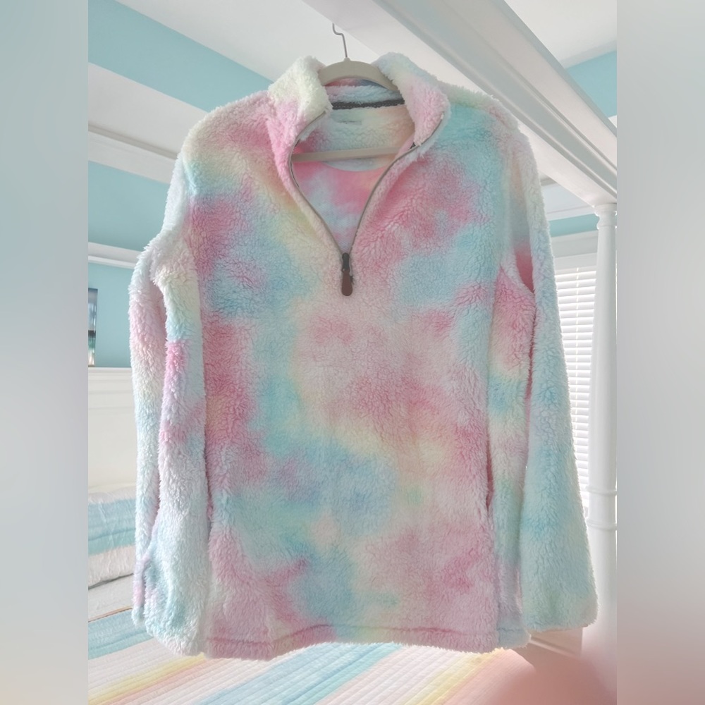 Supersoft sherpa/fleece pastel tie-dye half-zip size L